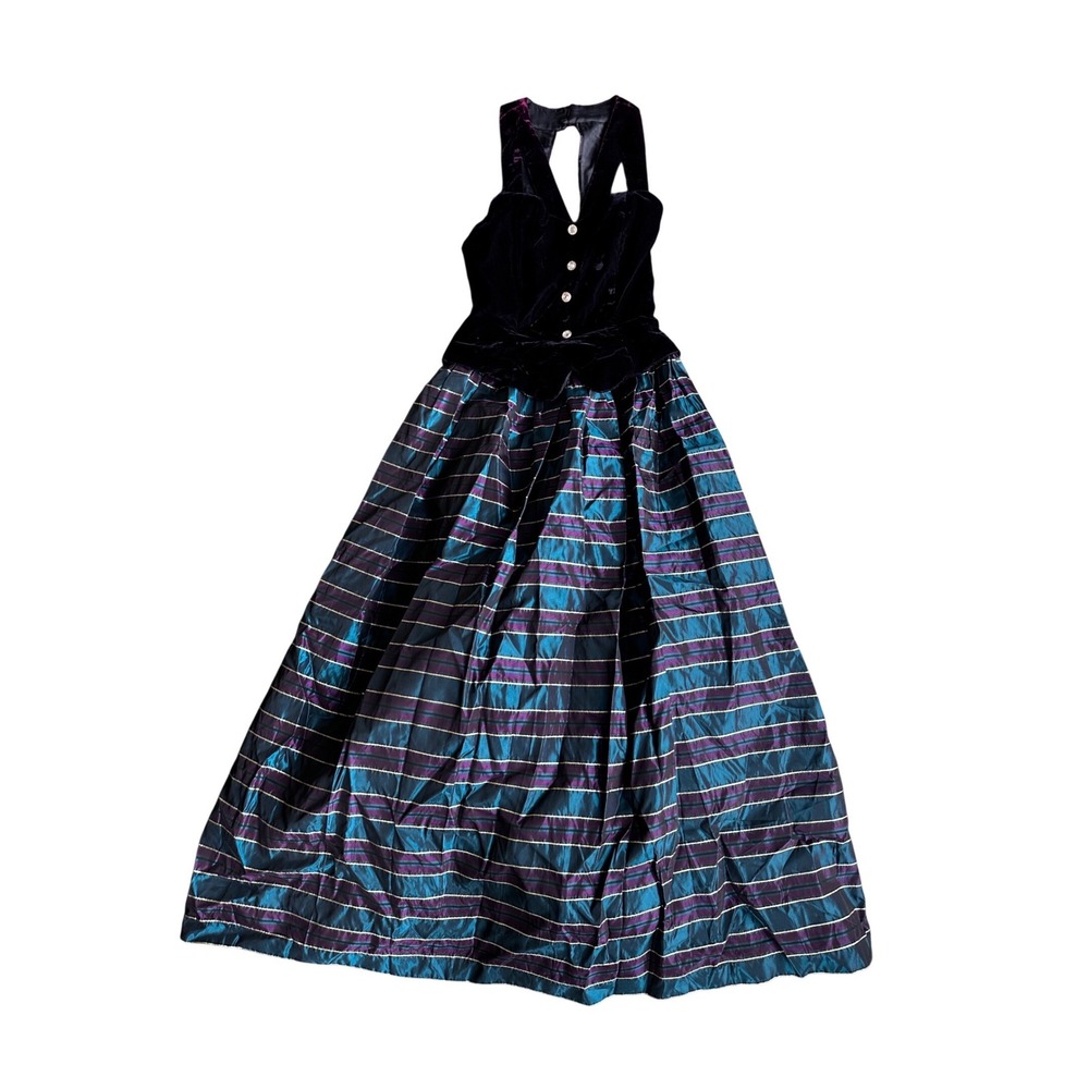 Vintage Gunne Sax Jessica McClintock Velvet Taffeta Halter Gown Teal‎ Purple 5/6